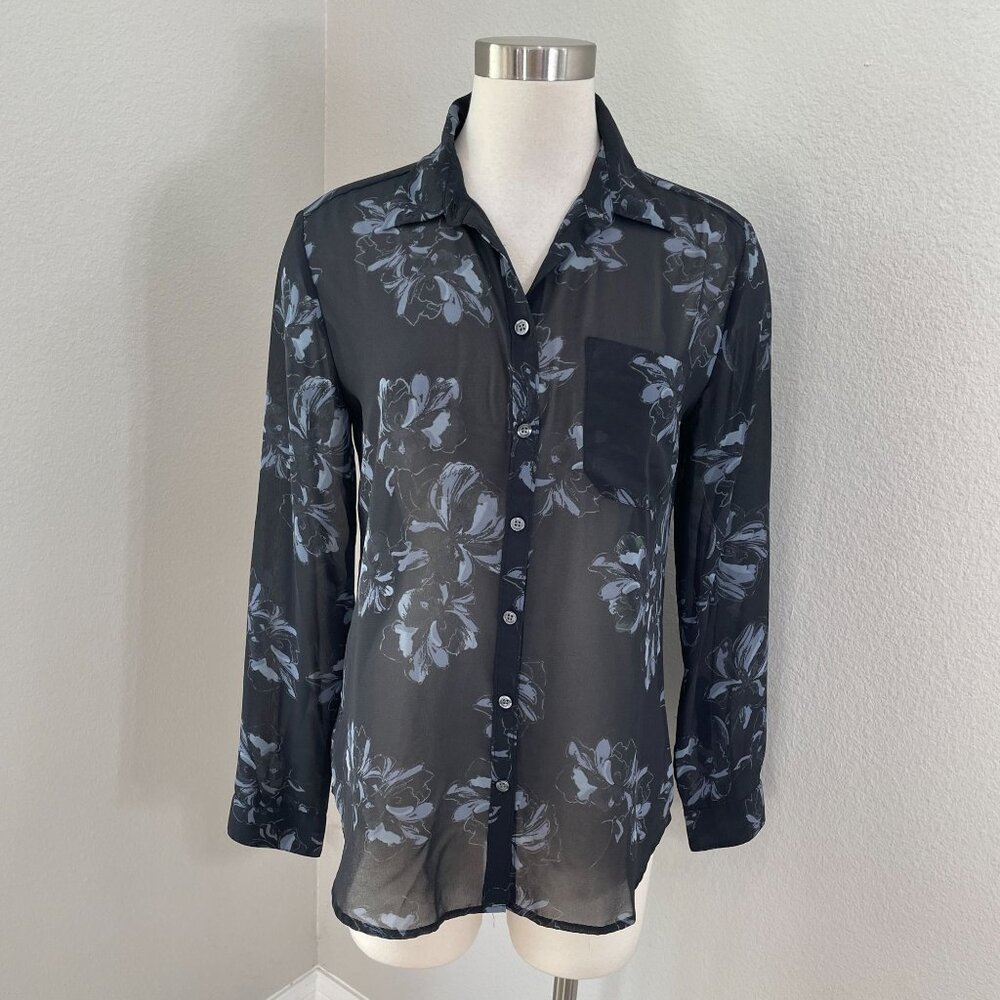 Ann Taylor Womens Medium‎ Sheer Floral Button Up Blouse Shirt Long Sleeve